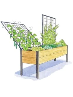 Elevated Planter Box And Space-Maker Pivoting Trellis Set, 2' X 8' -GardenPro Shop 8590367 SMTrellis 8ft tif