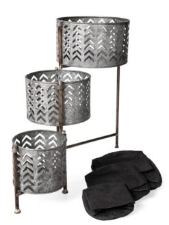 Galvanized Grow Bag Triple Planters With Stand -GardenPro Shop 8609180 4817 tif