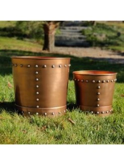 Riveted Planters, Set Of 2 -GardenPro Shop 8610032 05v