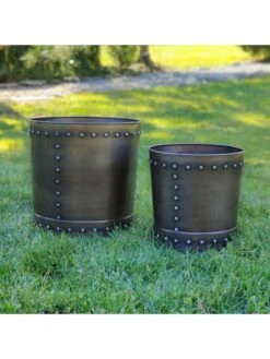 Riveted Planters, Set Of 2 -GardenPro Shop 8610081 01v