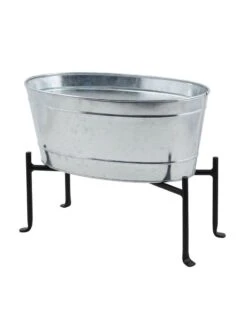 Achla Designs Mini Oval Galvanized Tub With Folding Stand -GardenPro Shop 8612906 03v